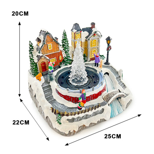 Christmas Village Snowy Fountain Milky Way River Musical Multicolor LED Light Up
